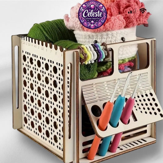 Bol en bois pour laine et accessoires de tricot et crochet