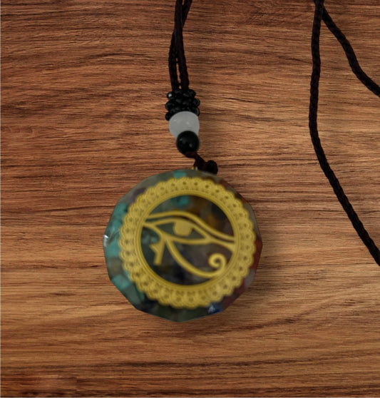 Chakra yoga thème pierres précieuses mélangées avec collier pendentif en résine polygone avec cordon en polyester