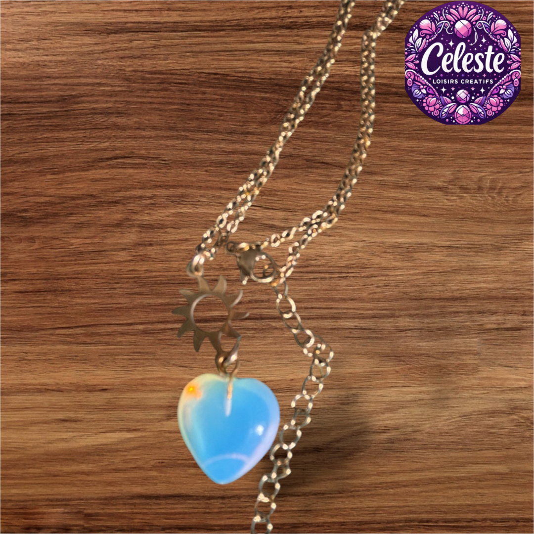 Colliers avec pendentif cœur ou opalite et obsidienne naturelle