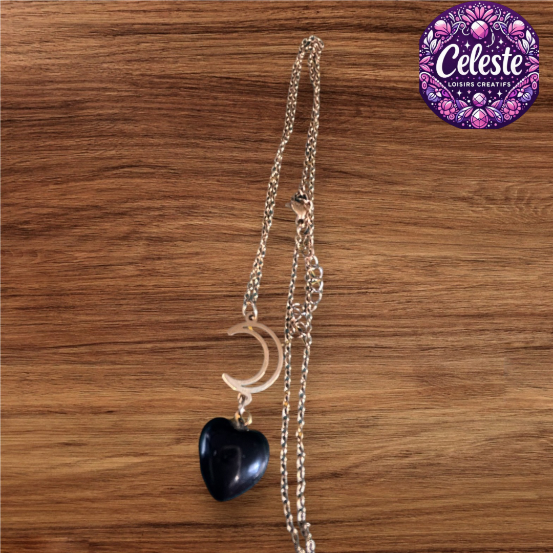 Colliers avec pendentif cœur ou opalite et obsidienne naturelle