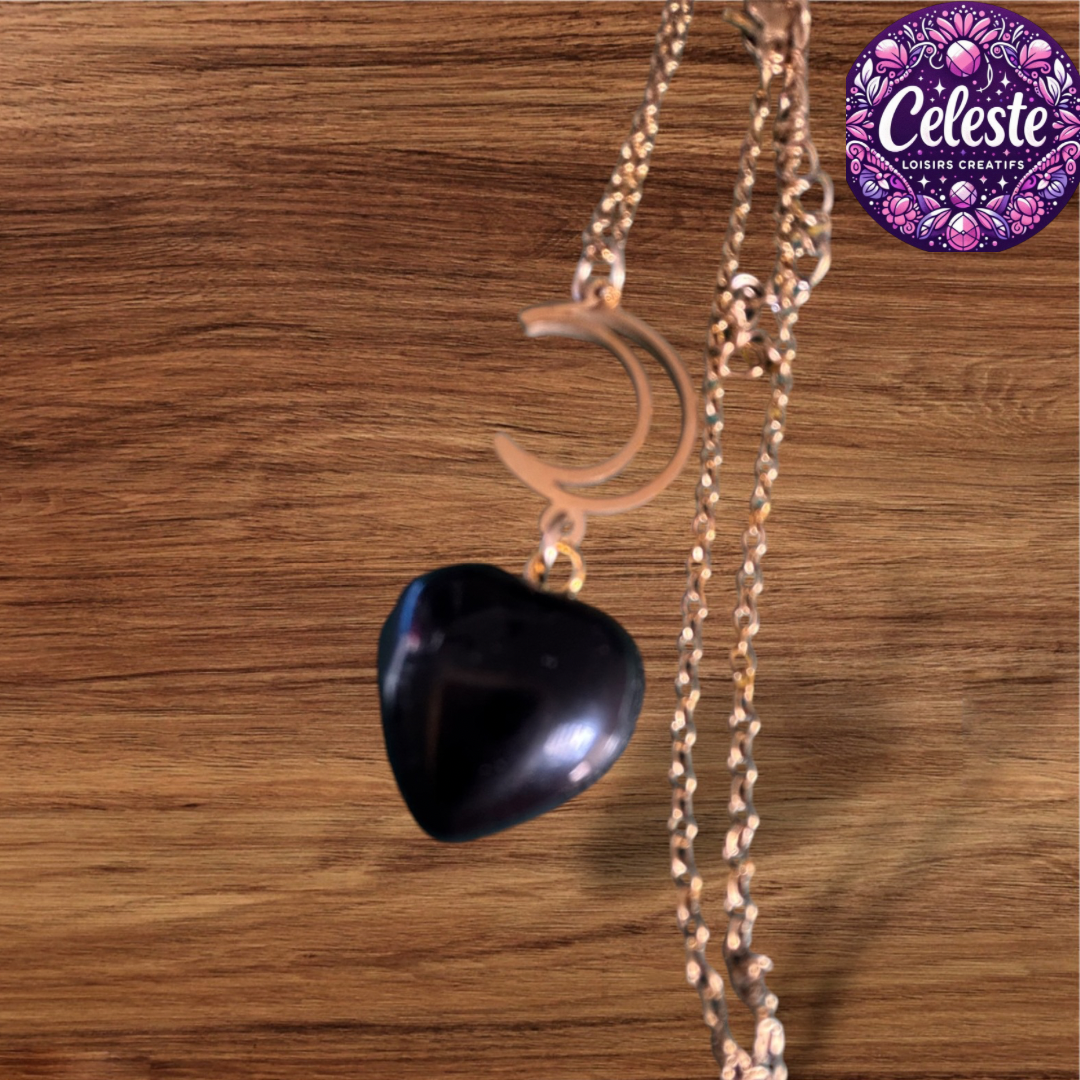 Colliers avec pendentif cœur ou opalite et obsidienne naturelle